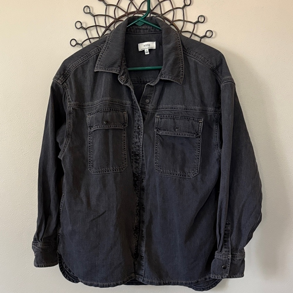 Dark gray Washed Button-Front heavyweight denim Shirt